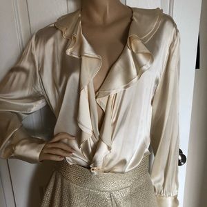Anne Klein ivory silk ruffle blouse 16